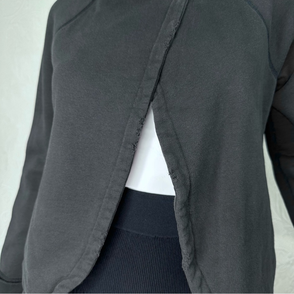 James Perse 2 (M) Distressed Black One-Snap Open Front Sweatshirt Jacket - Picture 4 of 16